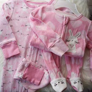 2× Pink Zip-up Bunny Pajamas